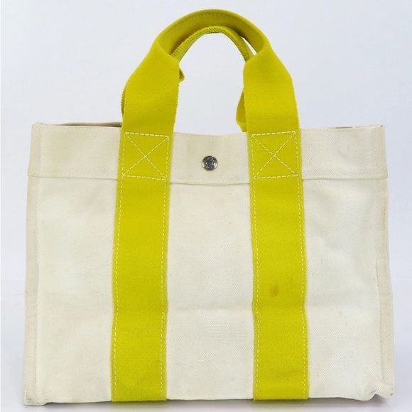 Hermes Handbags - Hermes Yellow and Cream Tote Bag
